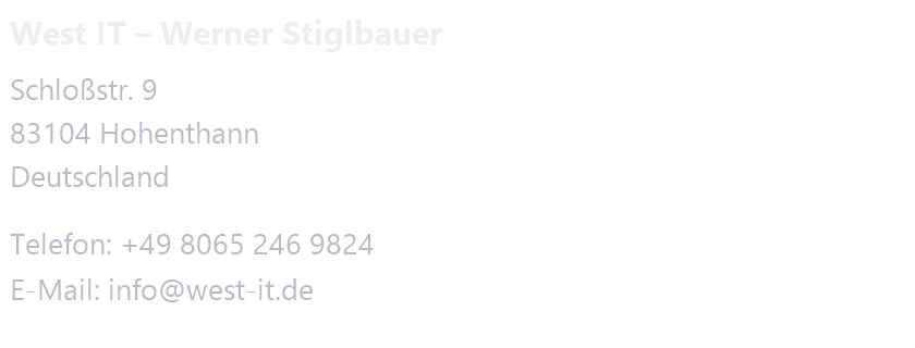 Kontaktdaten des Anbieters West IT mit Inhaber, Postanschrift, Telefonnummer und E-Mail